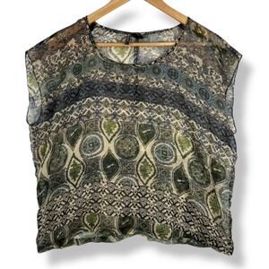 Womens Boho Paisley Sheer Top Womens Size Medium Artsy Festival Chiffon Indie